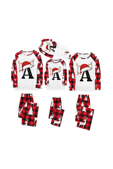 Conjunto de pijama familiar con estampado navideño rojo y blanco a juego